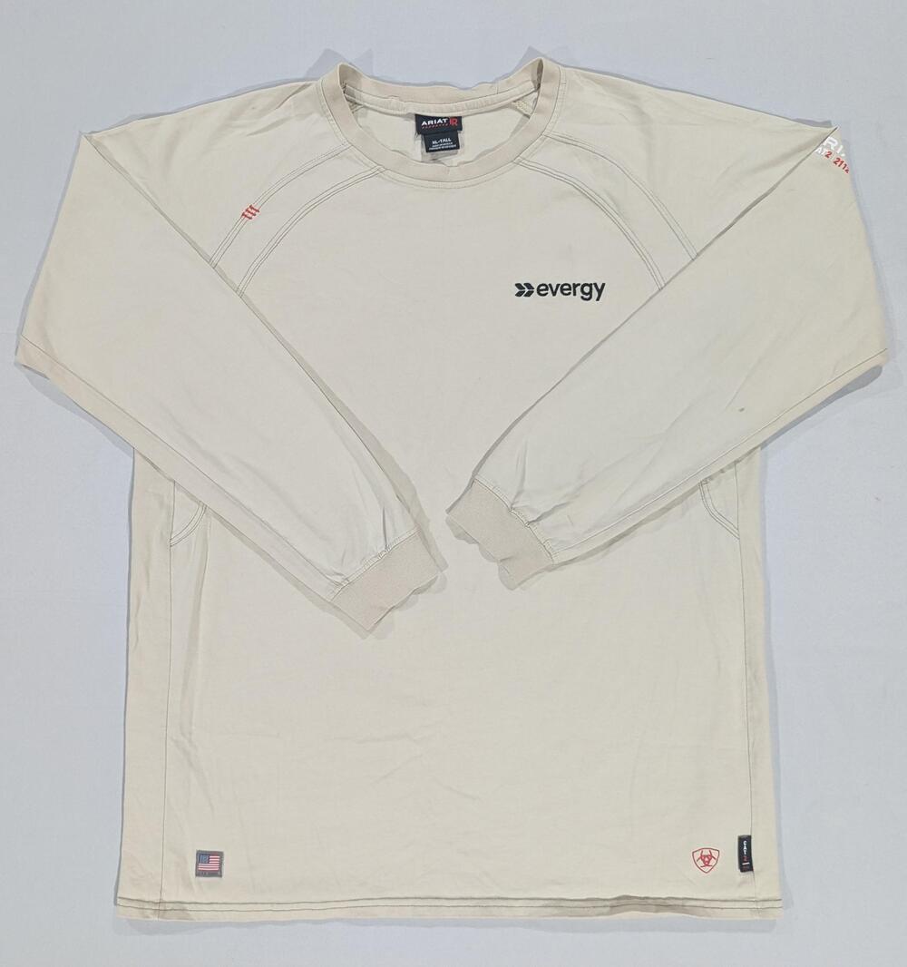 Ariat Shirt Mens XLT Beige Long Sleeve FR Evergy Flame Resistant Tee Workwear